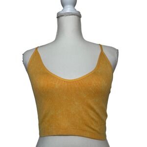 Aerie Acid Wash Ribbed Crop Tank Top Yellow Orange M Strappy‎ Back Workout